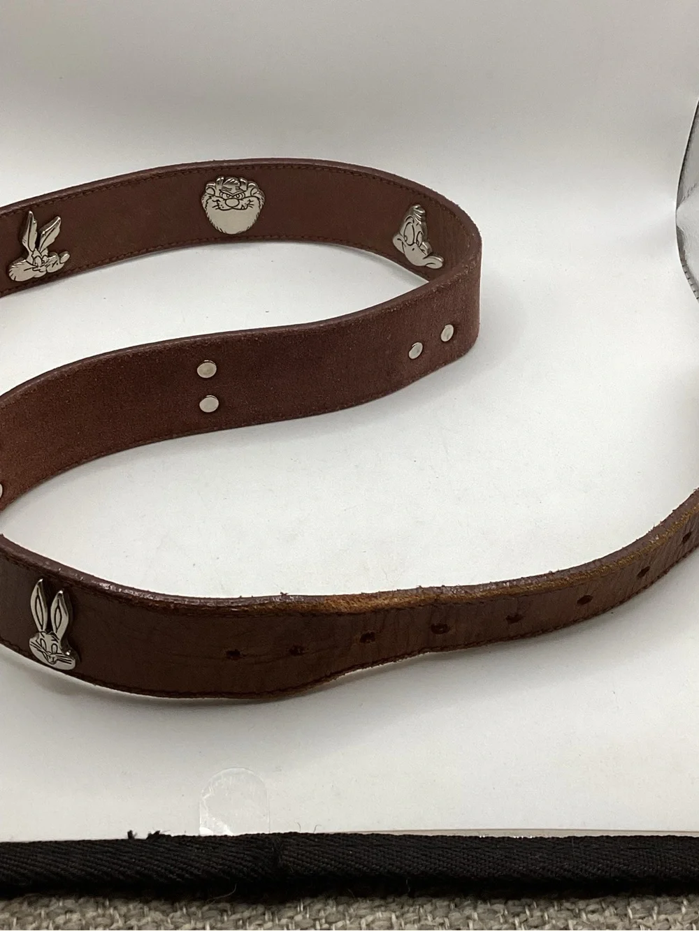 Warner Bros. Brown Leather Kids Belt with Silver Buckle and Studs
